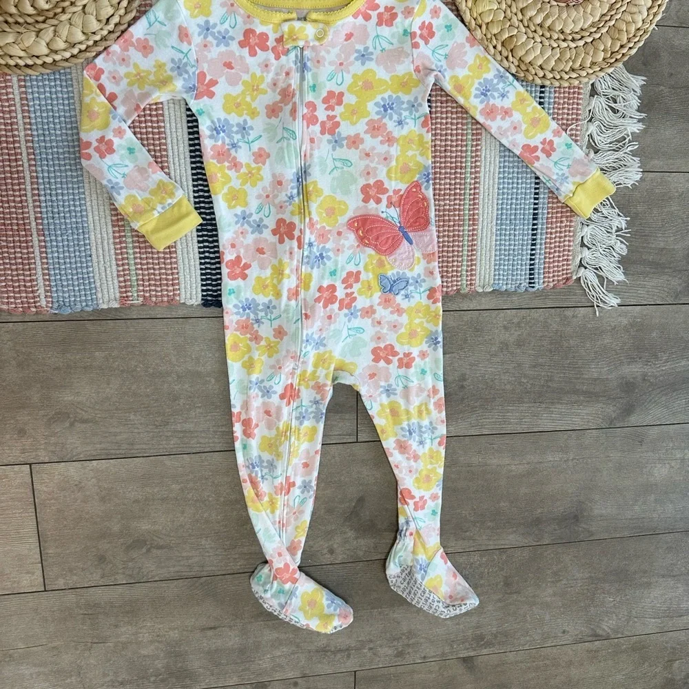 Carter’s Toddler Girl Zip Pajamas Butterfly Floral Print Colorful Snug Footie 2T